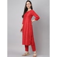 thumbnail image 5 of Janasya Indian Women's Red Chinon Solid Kurta with Pant and Dupatta, 5 of 10