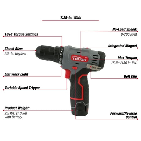 Hyper Tough 12V Max Cordless 3/8-inch Drill Driver 50-Piece Project Kit with 1.5Ah Lithium-Ion Battery, Charger, and Storage Bag
