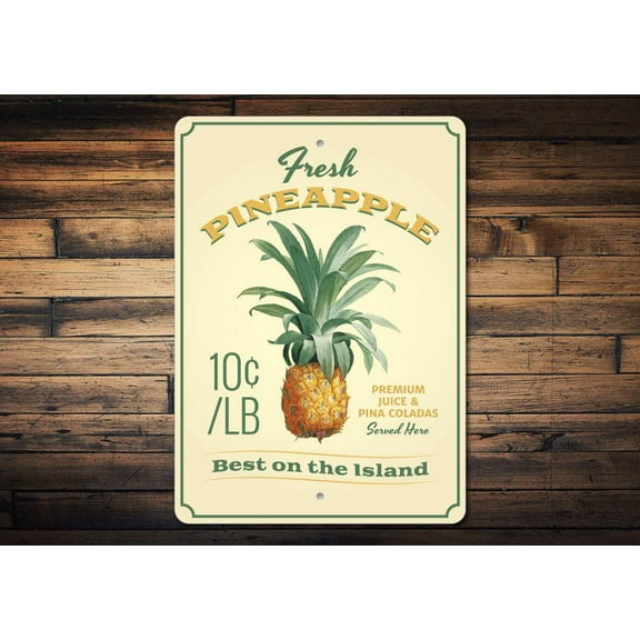 Pineapple Novelty Sign, Metal Wall Decor - 10x14 inches