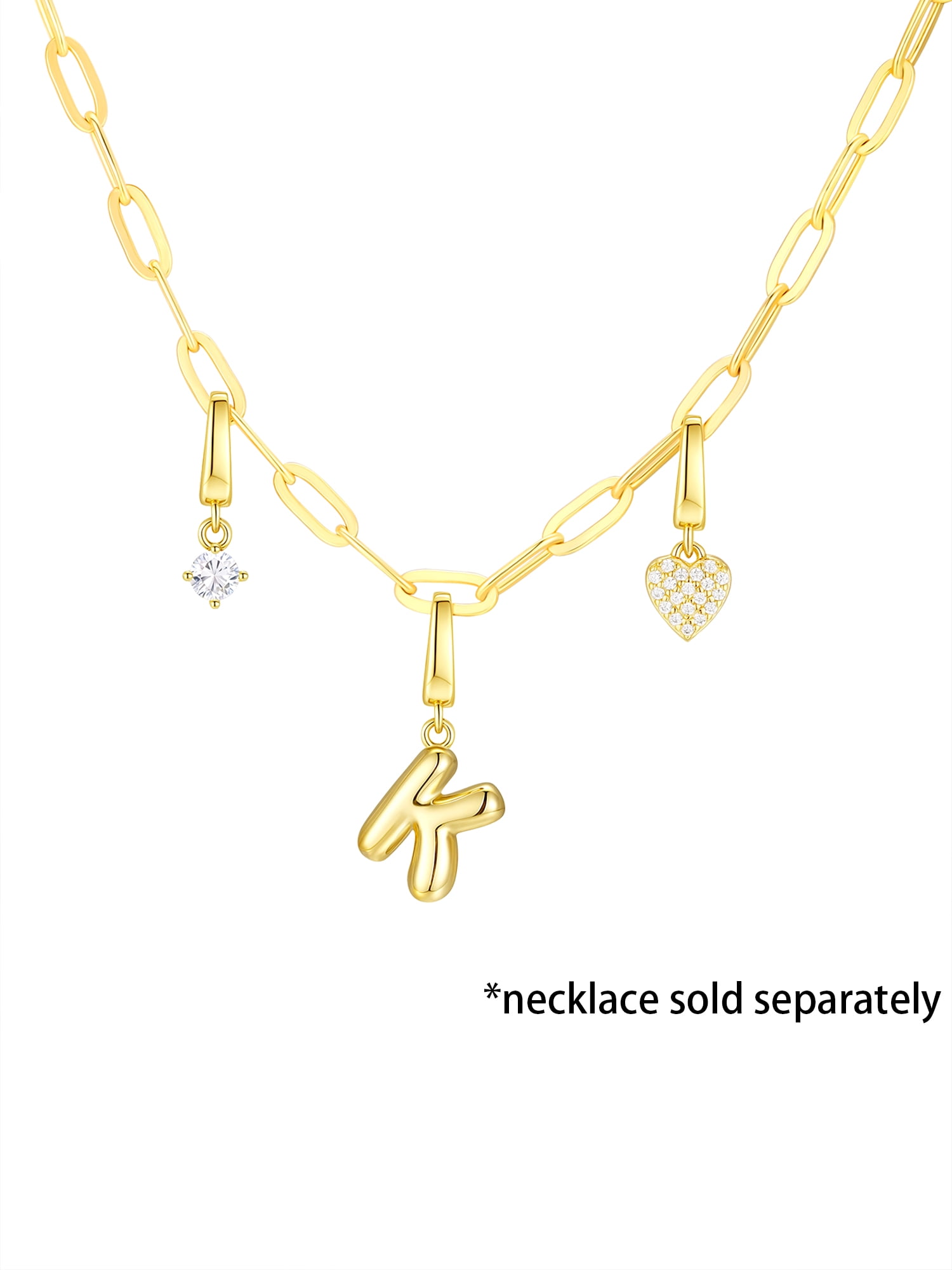 Brilliance Fine Jewelry Simulated Diamond Initial K Charm Set in 14KT Gold Plated Sterling Silver