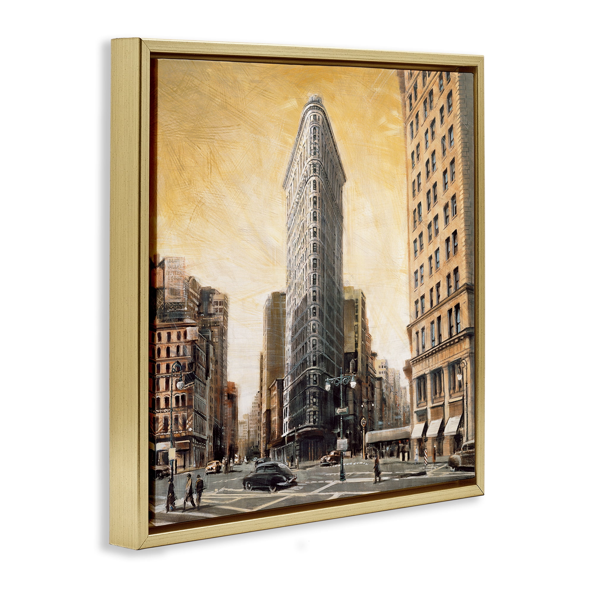 Stupell Industries People Strolling City Scenic & Cityscapes Painting Gold Floater Framed Canvas Art Print Wall Art, 18 x 18