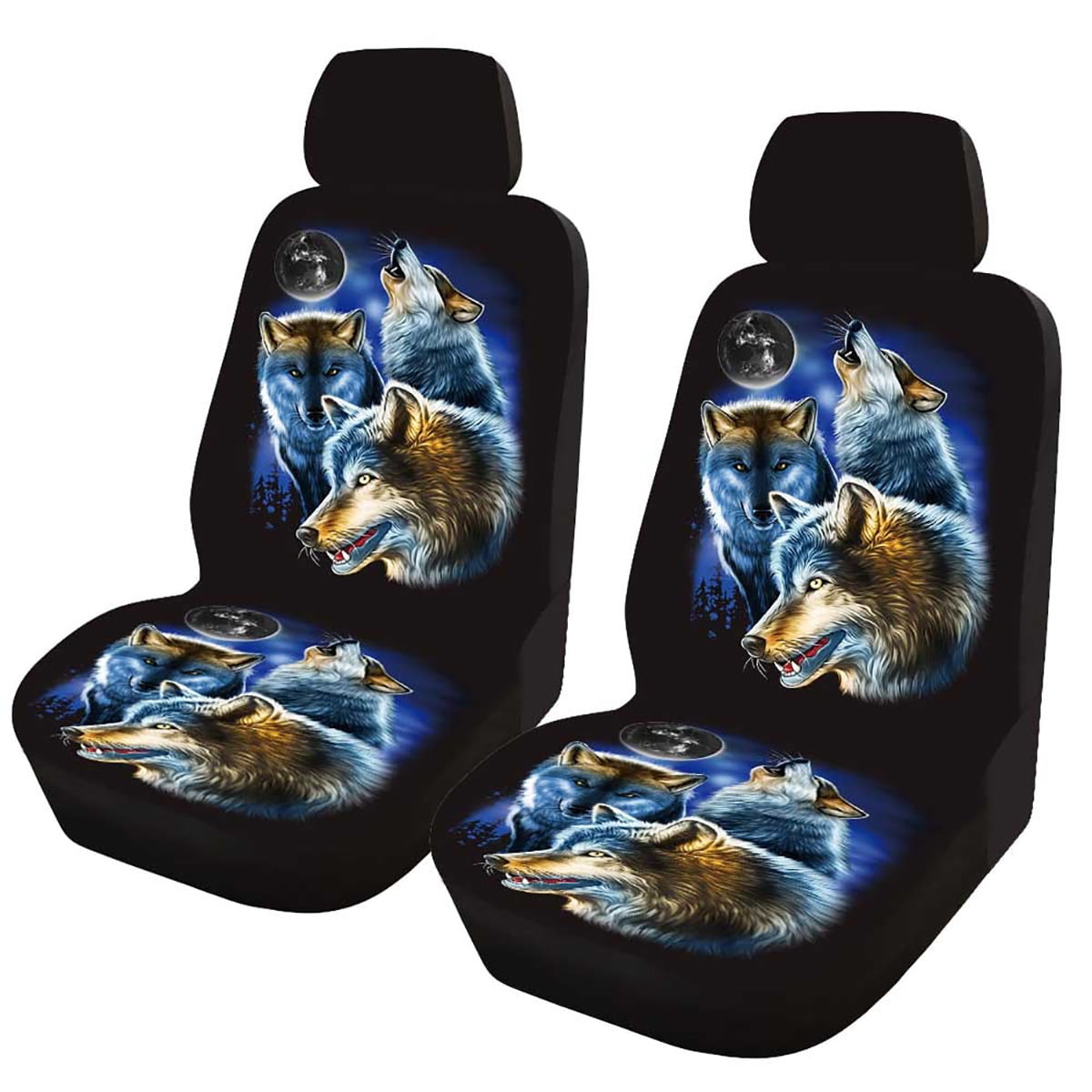 1/2/7PCS Car Seat Cover Set Universal Fit Sky Wolf Pattern Seat Protection Cover 