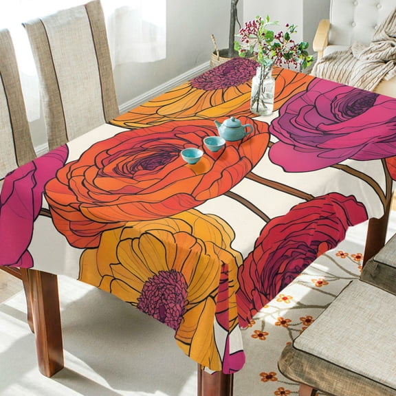 Yayeee Tablecloths 54" x 54" Rectangle Wrinkle Resistant Party Table Cover, Purple Hand Drawn Floral