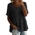 thumbnail image 2 of Zedker Womens Puff Sleeve Babydoll Tops Summer Flowy Pleated Cotton T-Shirts Casual Loose Fit Cute Blouse Black L, 2 of 9