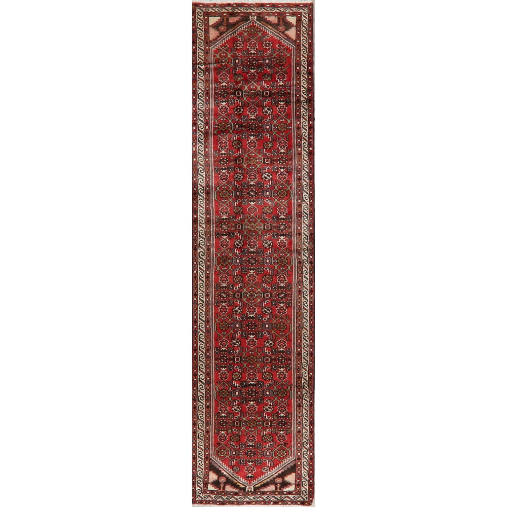 Geometric Hamedan Oriental 12 ft Runner Rug Handmade Hallway Carpet