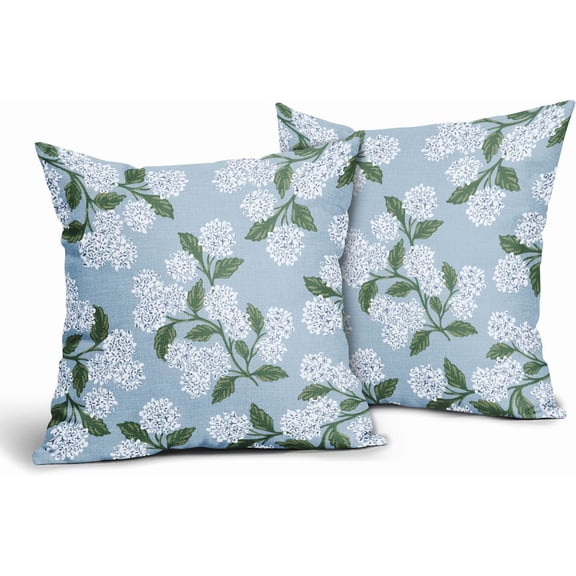 Light Blue Green White Hydrangea Pillow Covers 18x18 Set of 2 Floral Leaves Print Decorative Throw Pillowcases Outdoor Rustic Flower Farmhouse Spring Cushion Cases Decor for Home Couch Sofa Bed
