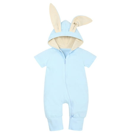 

Zlekejiko Toddler Boys Girls Solid Zipper Hooded Rabbit Bunny Casual Romper Jumpsuit Playsuit Sunsuit Clothes 18M