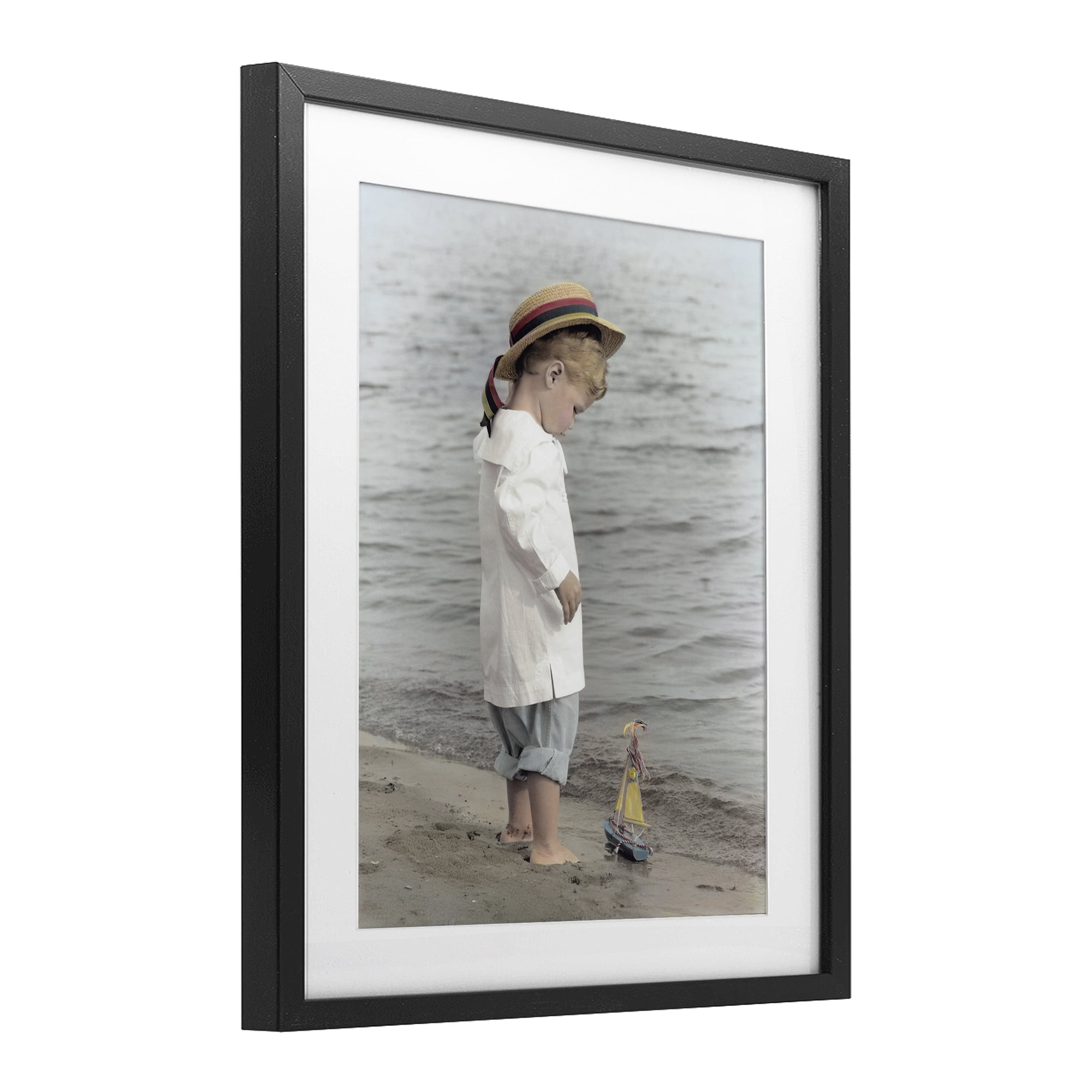 Stupell Industries Child on Beach Shore Black Framed Print Under Glass, design by Kendra Dew