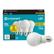 EcoSmart 60-Watt Equivalent A19 Dimmable Energy Star LED Light Bulb E26 Base Bright White (4-Pack)