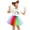 thumbnail image 3 of TOOYOU Girls Skirts Kids Layered Party Mesh Tulle Tutu Skirts Polka Dot Rainbow Color Matching Ballet Skirts Hairclip Set Sweet Girl Basic Short Skirt Size 2-4 Years Multicolour, 3 of 5