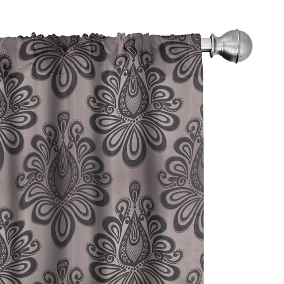 Ambesonne Traditional Curtains, Damask Black Motifs, Pair of 28"x84", Mauve Charcoal Grey