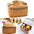 thumbnail image 3 of Monyance rattan storage bag Imitation Wicker Picnic Basket Insulated Lunch Bag Reusable Cooler Box(8.66X5.51X4.72Inches), 3 of 10