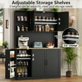 thumbnail image 3 of Buffet Cabinet With Pull-Out Shelves, Countertop & Door Storage, Tall Kitchen Pantry Hutch, 3-Tier Organizer for Dining Room, Black, 3 of 10