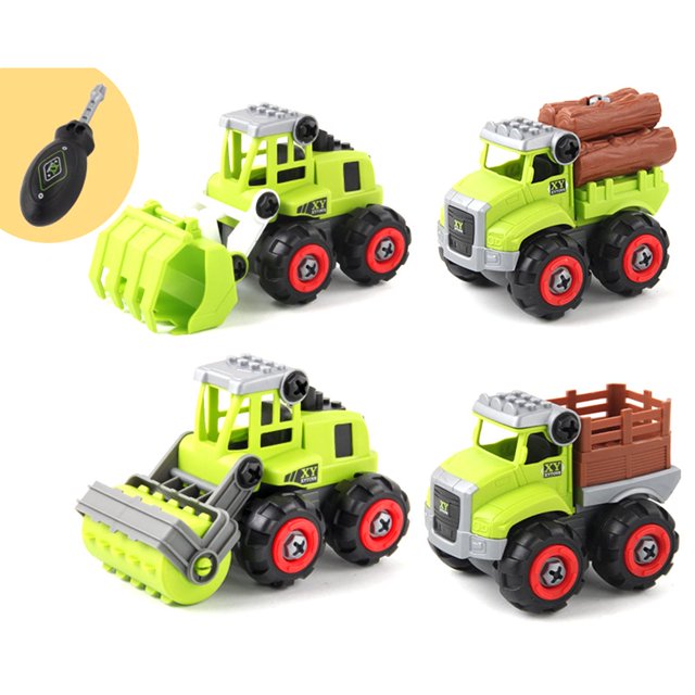 4Pcs Hands-on Ability Plastic Cement DIY Detachable Engineering Vehicle Police Car for Children