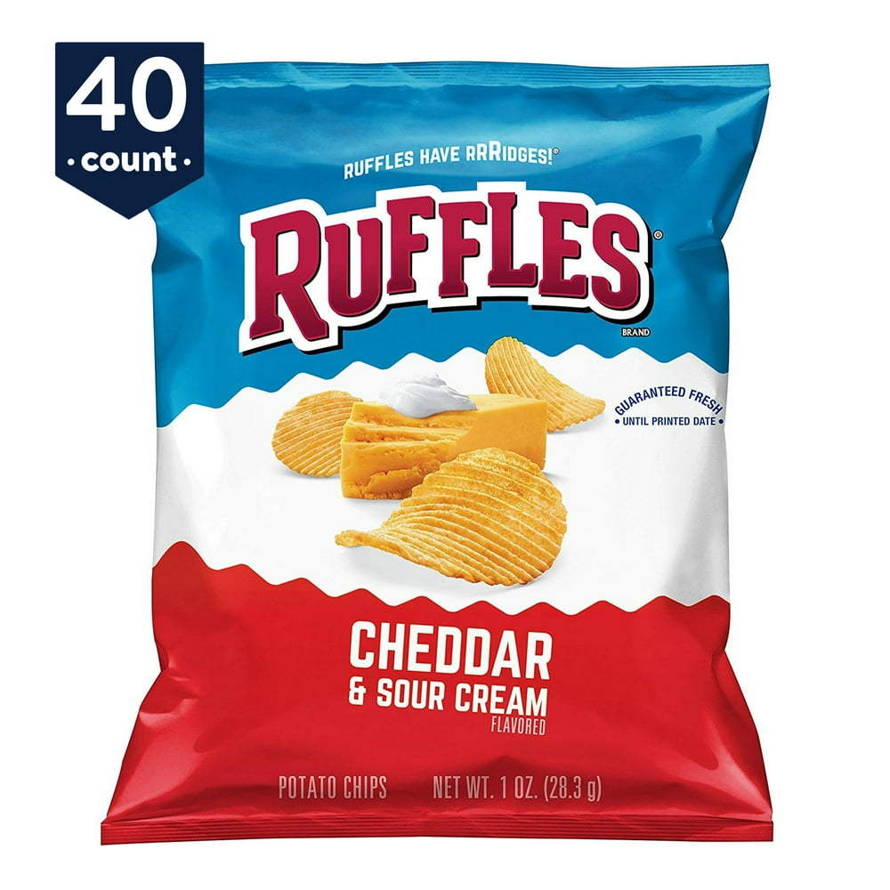 Ruffles Potato Chips, Cheddar & Sour Cream, 1 oz Bags, 40 Count