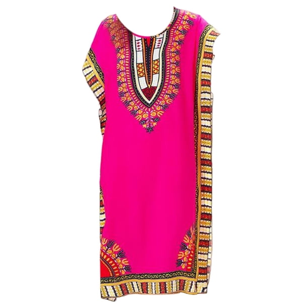 Vestido largo bohemio para mujer, elegante, hasta la rodilla, con abertura lateral y mangas murciélago, estilo étnico. Rosado