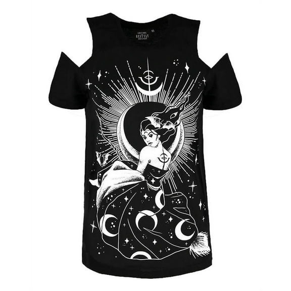 Restyle The Goddess of Night Nyx Gothic Cold Shoulder Shirt, XL