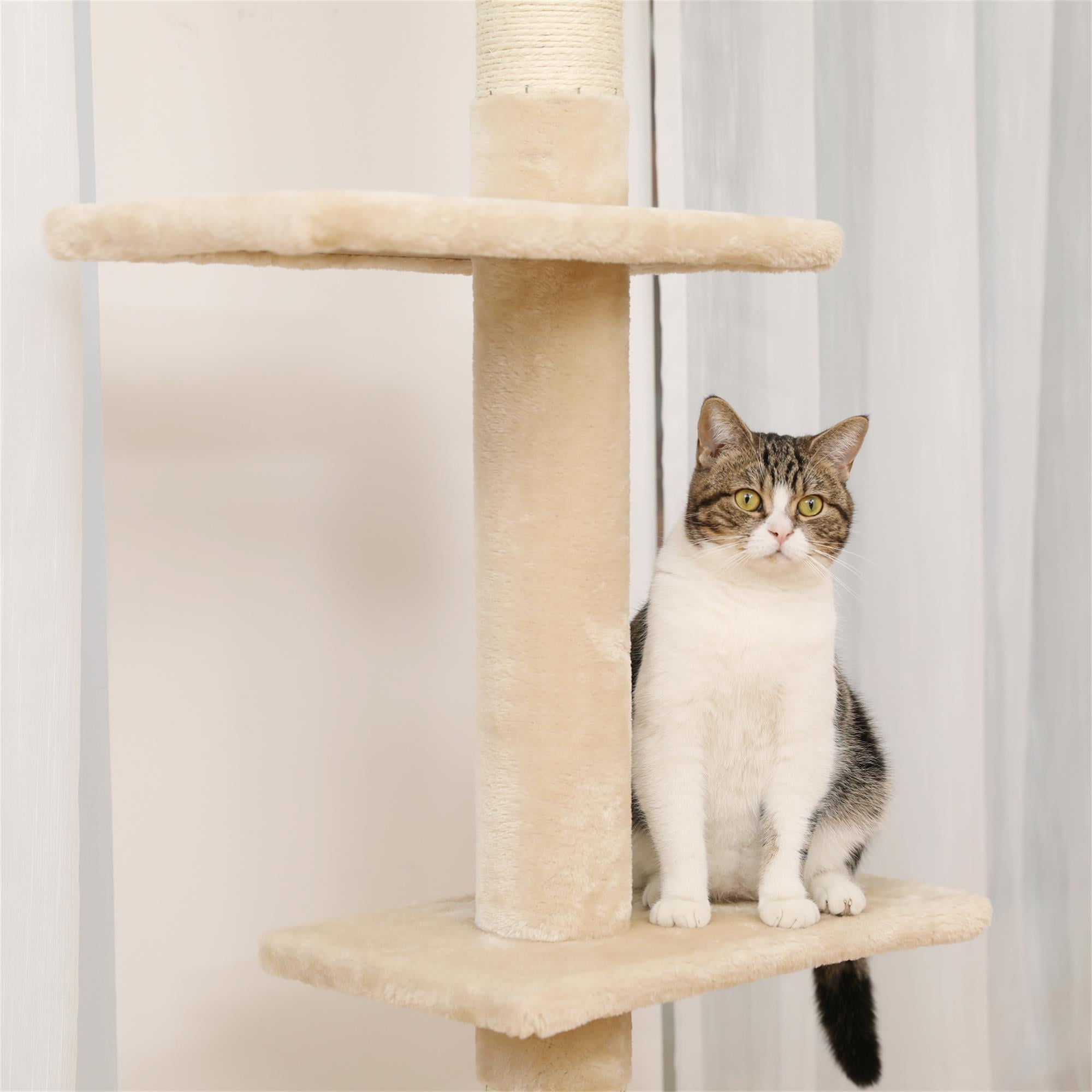Pefilos Cat Tree Tower Interactive Adjustable 90"-108" Tall, 5-Tier Floor to Ceiling Cat Tower for Indoor Cats, Beige Pefilos Cat Tree Tower Interactive Adjustable 90"-108" Tall, 5-Tier Floor to Ceiling Cat Tower for Indoor Cats, Beige