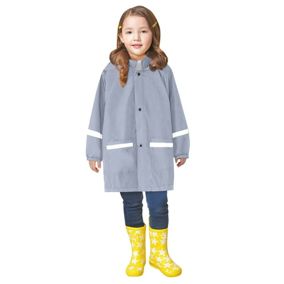 Stylish Kids Rain Jacket with Hood Long Sleeve Windproof Raincoat for Children Button Front Trench Outerwear