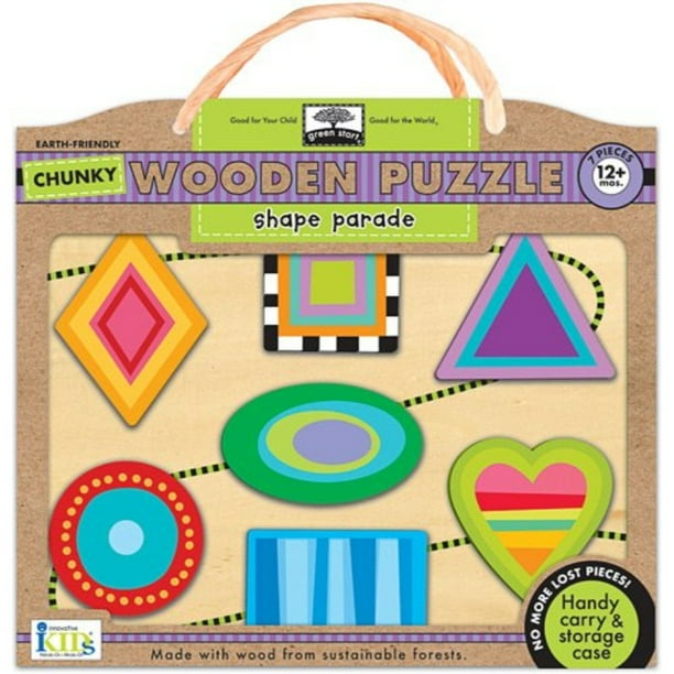 Innovative Kids Green Start Chunky Wooden Puzzles Shape Parade Puzzle