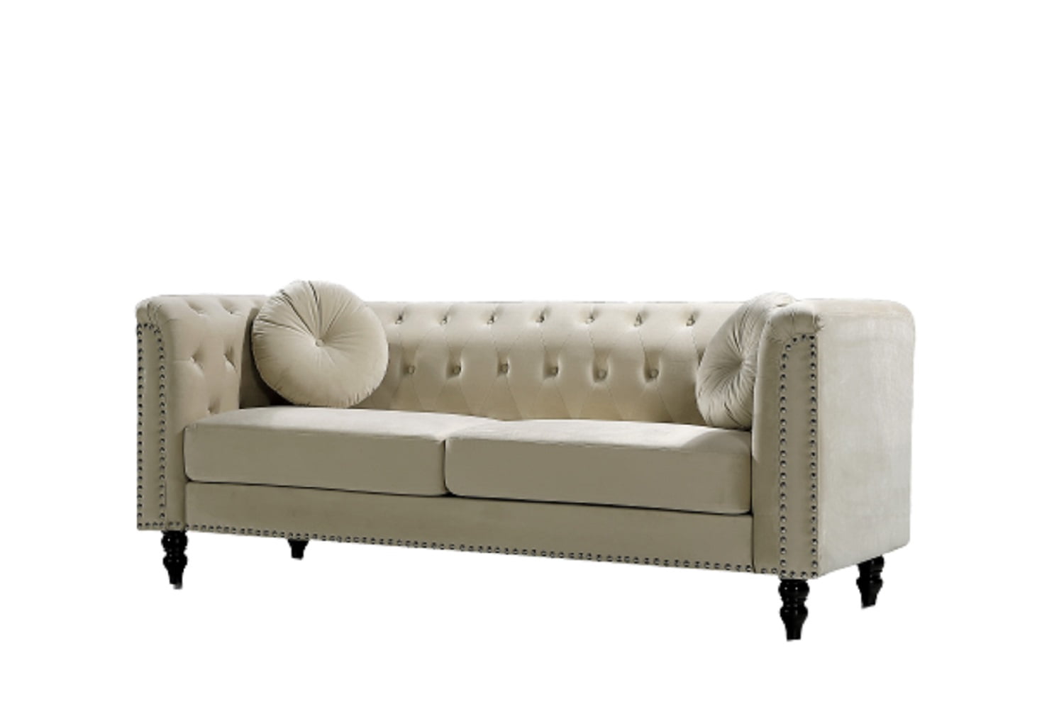 Uspridefurniture Lueck 76'' Velvet Rolled Arm Chesterfield Sofa -Cream