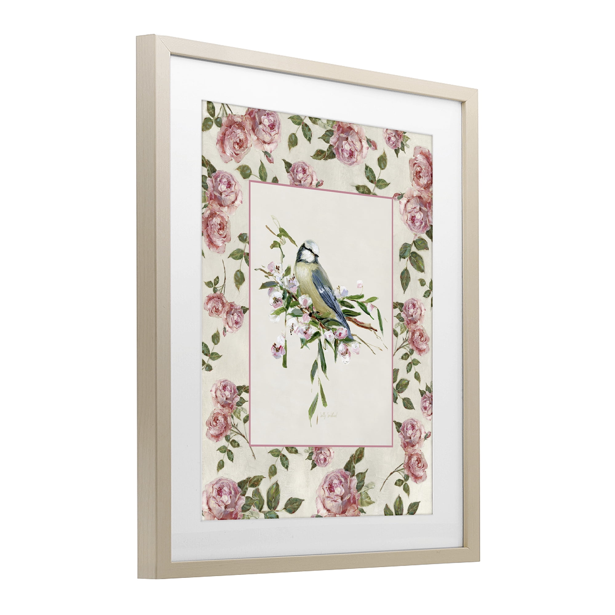 Stupell Industries Dainty Roses & Perched Bird Birch Framed Print Under Glass, design by Sally Swatland