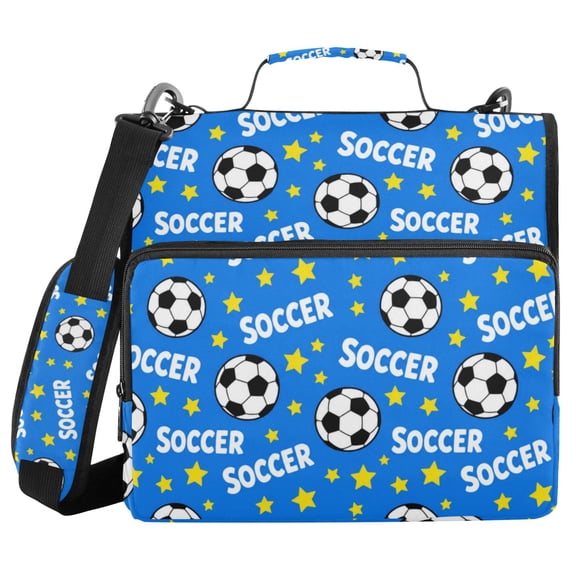 Wobogo Soccer Stars Ring Binder Bag 1.5in Folder Organizer with Shoulder Strap for 13Inch Laptop and 500 Sheets of Paper