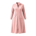 thumbnail image 4 of Qingpeng Womens Zip Up Long Robe Mock Neck Full Zip Sleepwear with Front Pockets Solid Color Warm Winter Lounge Gown, 4 of 6
