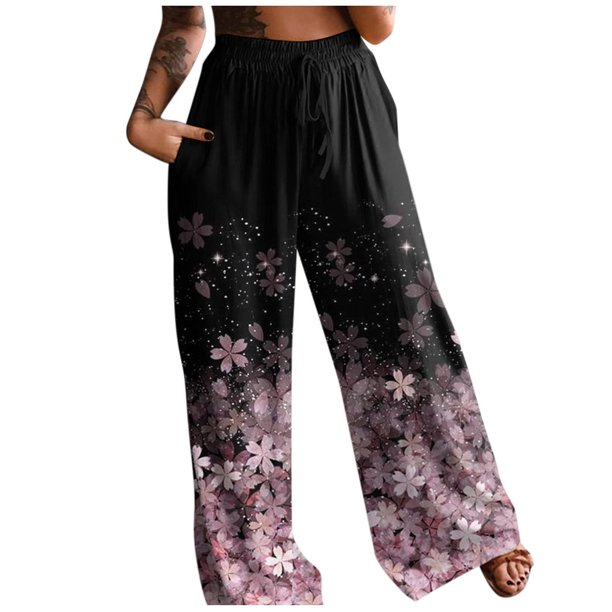 Pantalones de pijama cómodos para mujer, pantalones de yoga de pierna ancha, pantalones sueltos con estampado floral de mariposa, pantalones casuales para correr Fridja hfkajh99025
