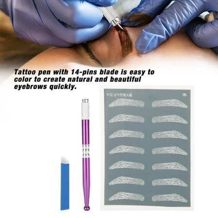 Anauto Tattoo Eyebrow Kit, Tattoo Eyebrow Practical Kit,Semi-Permanent Eyebrow Manual Microblading Tattoo Makeup Tool Set Kit Pen Blade Needle