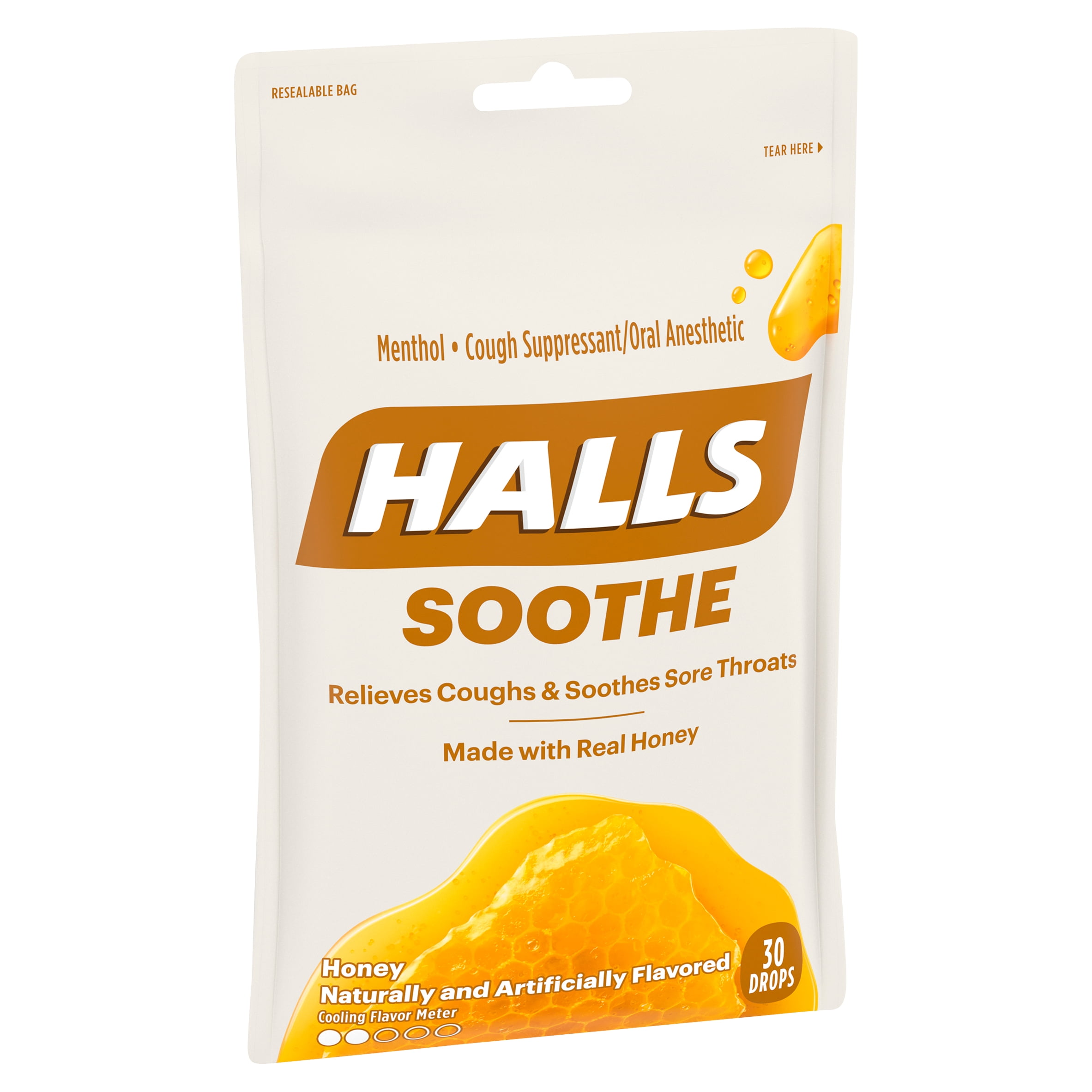 Halls Soothe Honey Drops, 30 count