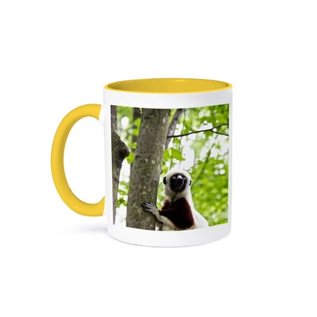 Usa, North Carolina, Duke Lemur Center Coquerels Sifaka. Captive., 15oz Two-Tone Yellow Mug