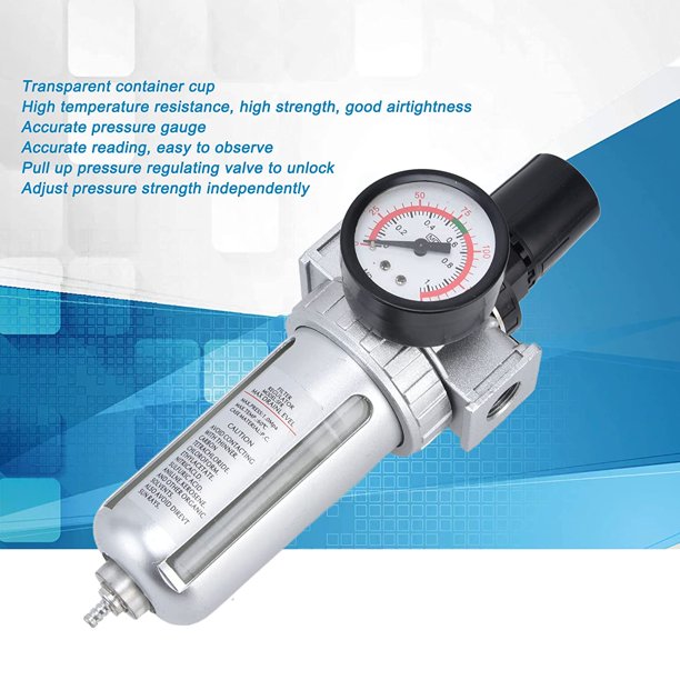 Regulador de presión del filtro del compresor, regulador del filtro de aire comprimido Control independiente fácil de observar con medidor para herramientas neumáticas de uso industrial SFR300