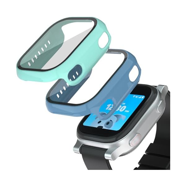 wonima02 Compatible with AT&T amiGO Jr Watch Screen Protector, 2Pack Hard PC and Tempered Glass Case Cover for amiGo Kids Smartwatch Accessories, Anti-Scratch and Touch Sensitive (Teal+Blue)