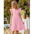 thumbnail image 5 of Arshiner Girls Dress Sweet Casual Flutter Sleeve A-Line Button Down Sundress Casual Midi Dresses, 5 of 6