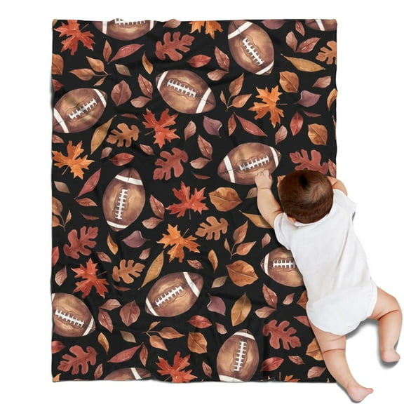 Fall Football and Autumn Leaves Pattern Blanket,Comfortable Soft Flannel Throw Blanket,All Season,Warm Lightweight Blankets for Sofa Bed Couch Living Room Chair,30"x40"