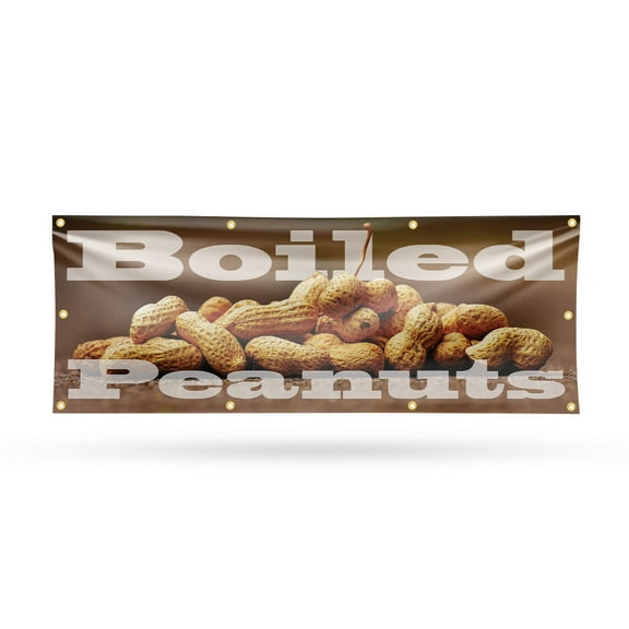 Boiled Peanuts Banner Sign 36 Inch x 96 Inch | 13 oz Vinyl with Metal Grommets | Heavy-Duty Single-Sided Outdoor Durable Printed High-Quality Weatherproof | Made in the USA