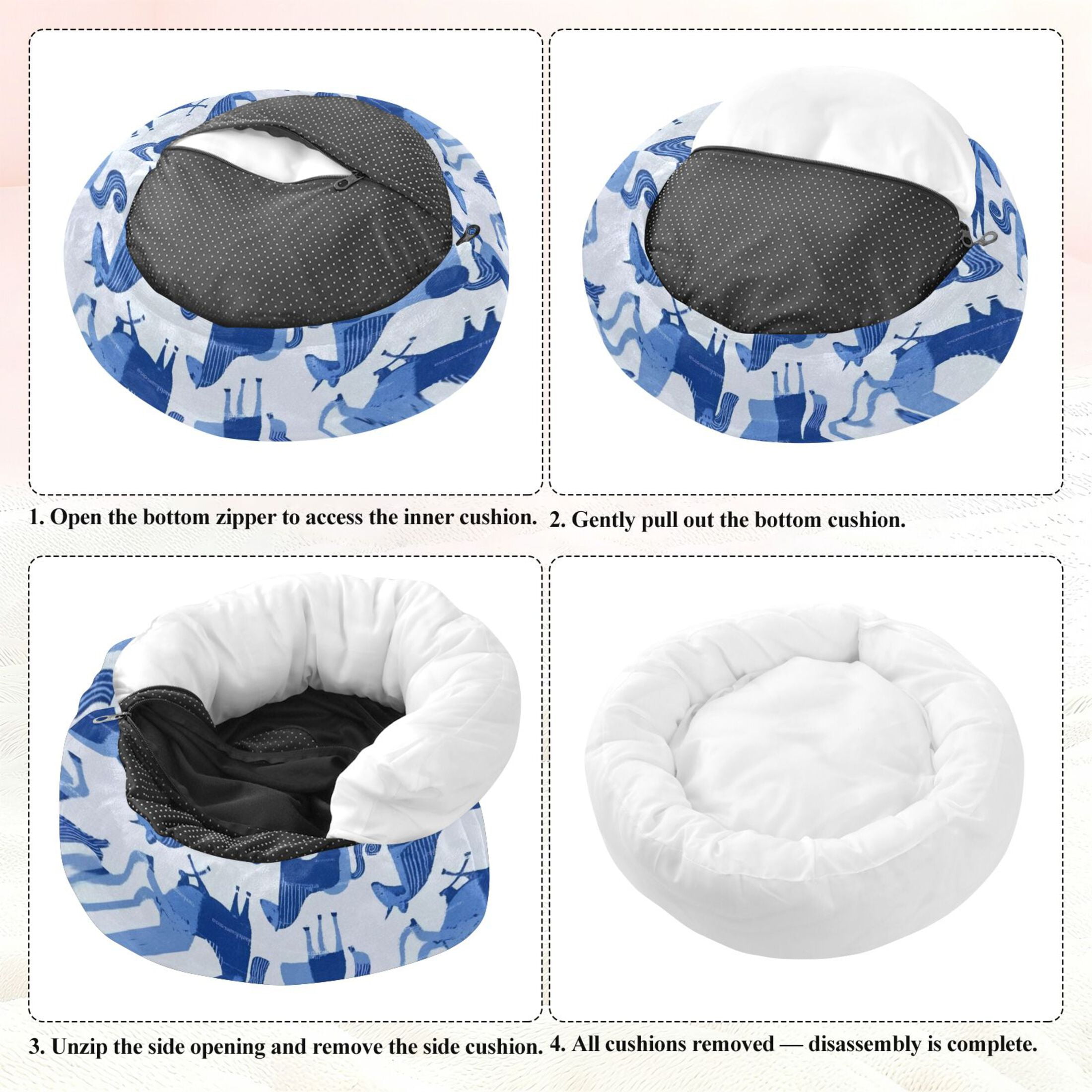 Iauyy Pet Couch Donut Cat Bed for Indoor Cats/Small Dogs Washable & Machine with Non-slip Bottom Calming Cat Furniture, Blue-toned Horse (S)