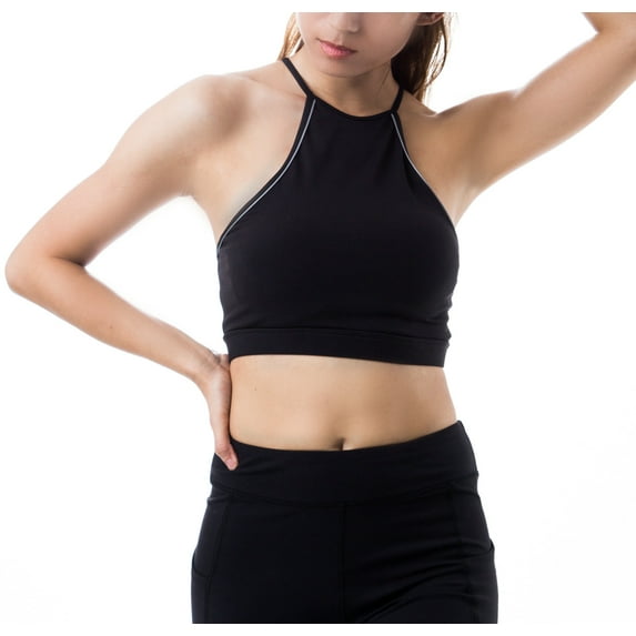 Figur Activ Women's Sports Bra Halter Crop Top with Reflective Trims
