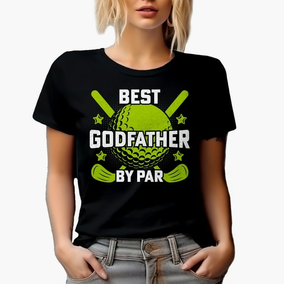 Best Godfather by Par Pun Quote with Ball & Clubs, Godparent Golf Player, Golfing or Golfer Themed Merch Gift, Black T-Shirt, Small