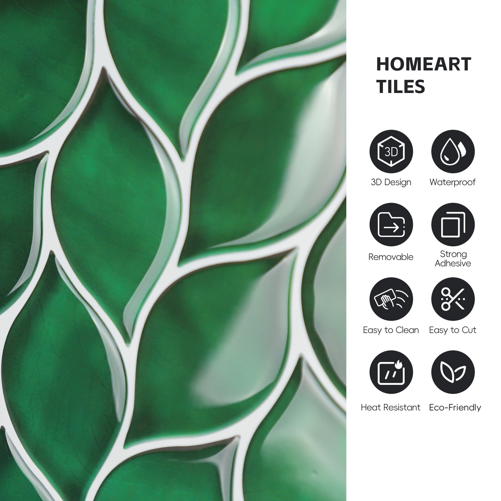Peel and Stick Backsplash Leaf Tile, 10-Sheet Self-Adhesive Kitchen Backsplash Stick on Wall Tiles for Bathroom