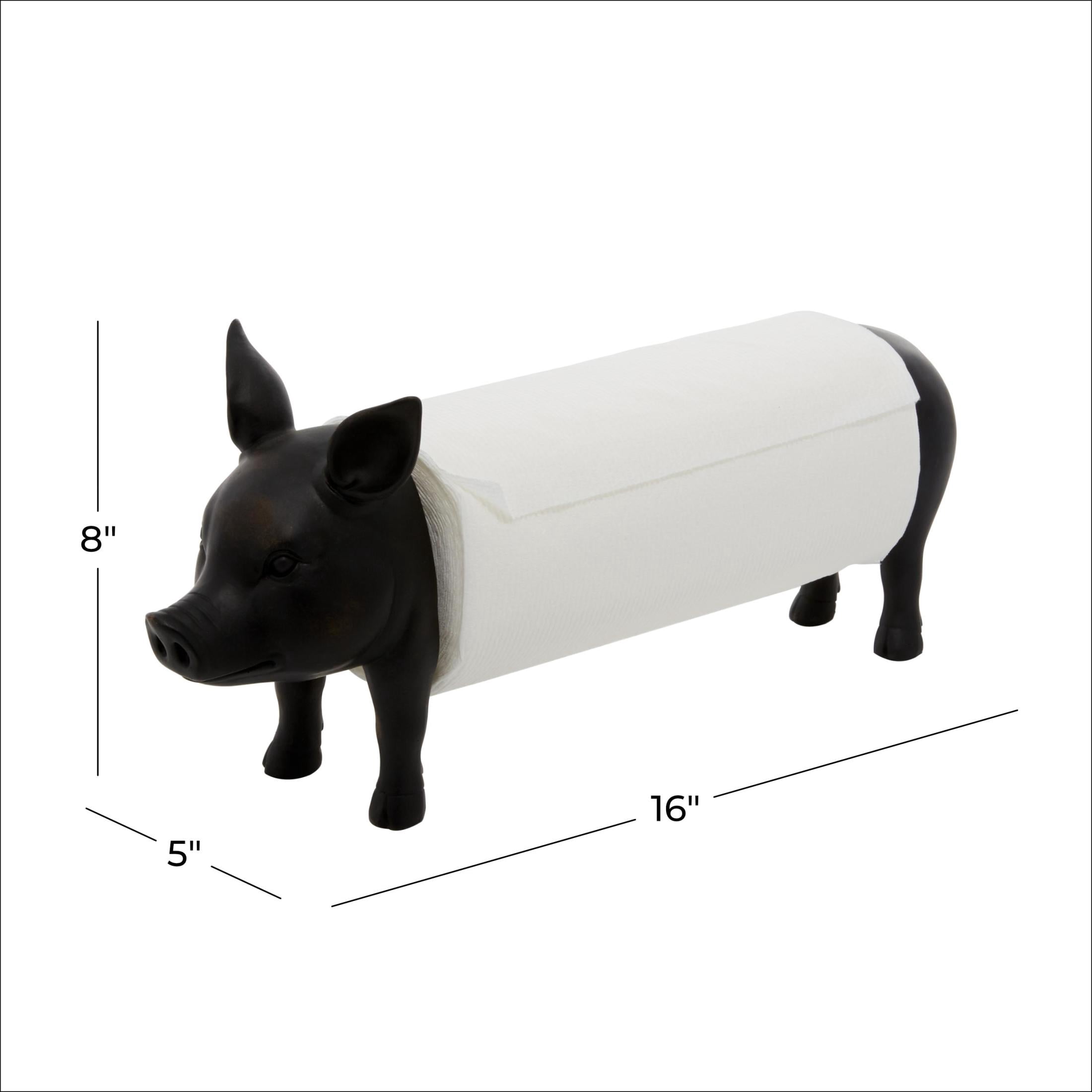 DecMode 5" x 8" Black Polyresin Pig Paper Towel Holder, 1-Piece