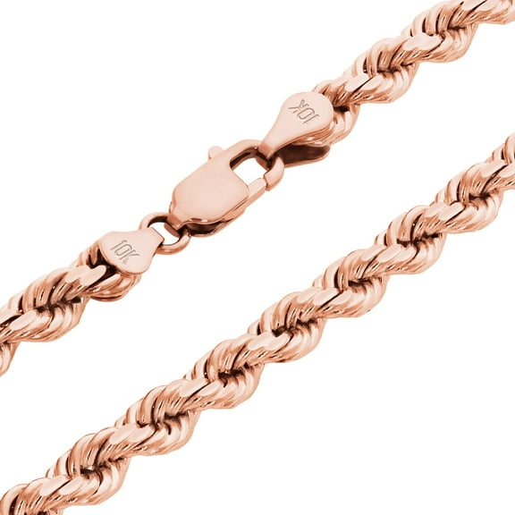 Nuragold 10k Real Rose Gold 5mm Rope Chain Diamond Cut Necklace (18"-30") Italian Jewelry for Men & Women
