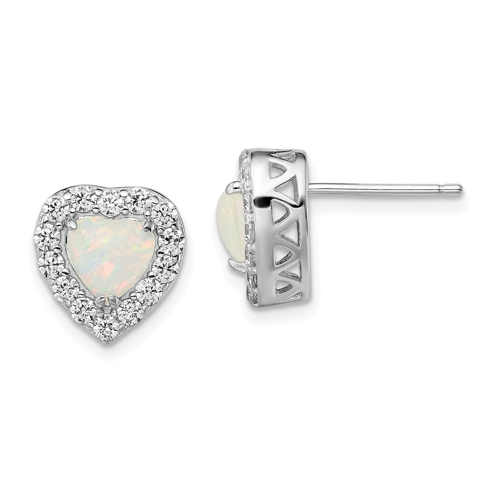 10.8 x 10.7 MM Sterling Silver CZ and Synthetic White Opal Post Stud Earrings 