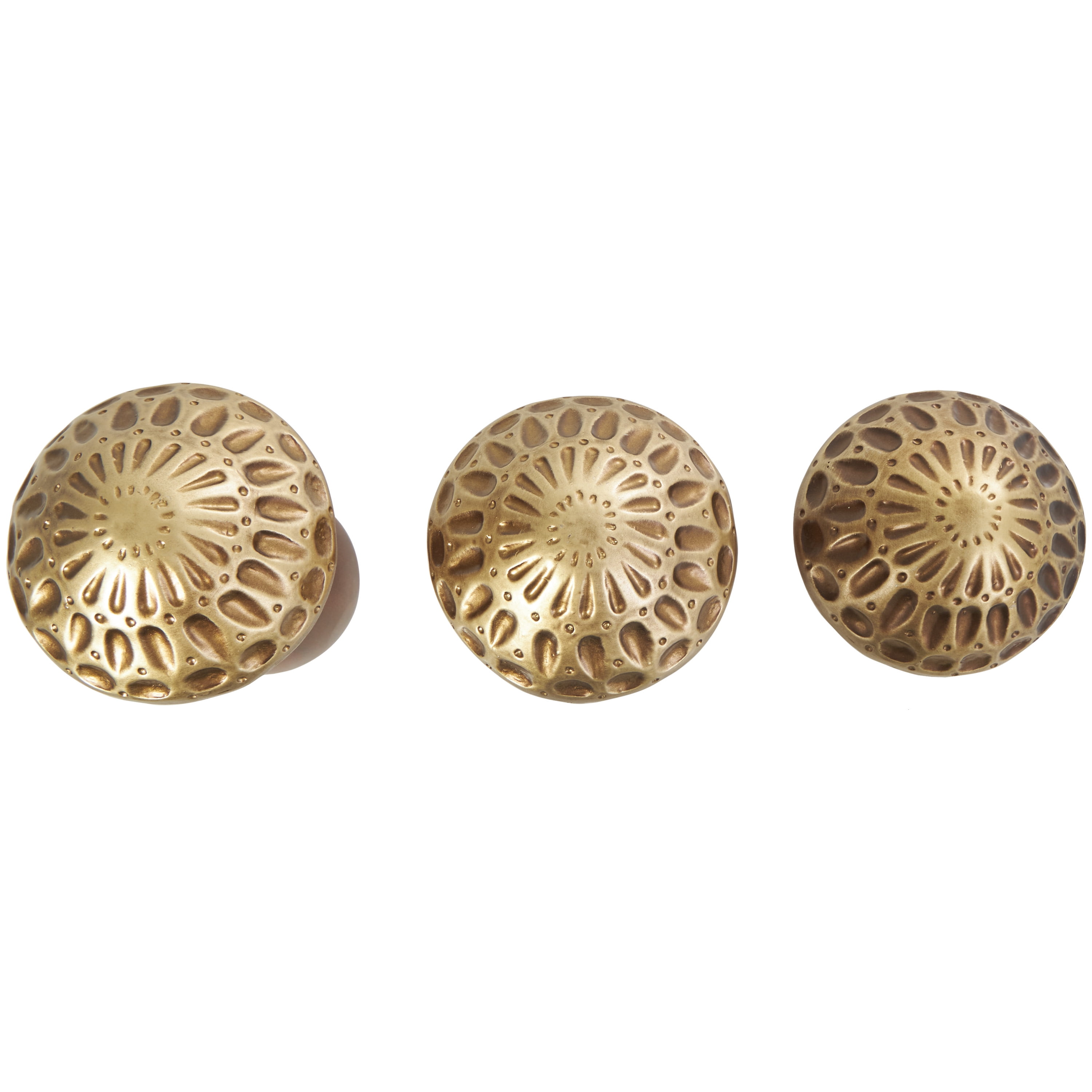 7", 6", 5"H Brown Wood Mushroom Sculpture with Gold Tops and Groove Patterns, by DecMode (3 Count)