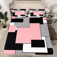 thumbnail image 2 of Homewish Abstract Checkered Square Twin Sheet Sets,Pink Black Gray Twin Fitted Sheet,Geometric Plaid Grid Flat Sheet For Girls Kids,Microfiber Bedroom Decor,3pcs, 2 of 7
