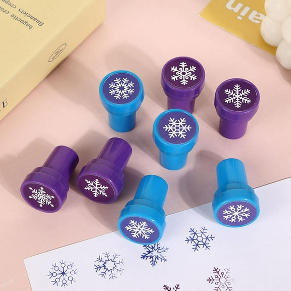 16pcs Snowflake Stamps Winter Stamps Bulk Plastic Colored Self Ink Assorted Snowflake for Card Making Christmas Party Favors, 8 Styles
