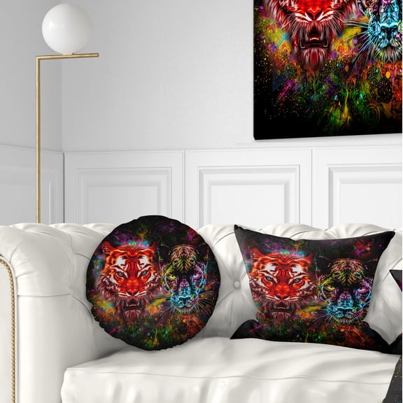 Designart Tiger and Panther with Splashes - Animal Throw Pillow - 12x20