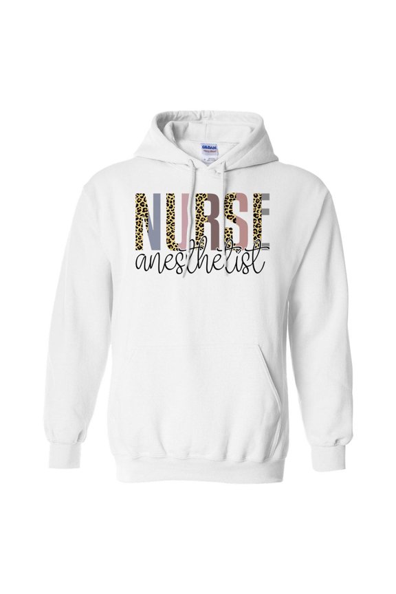 Anesthetist Nurse Leopard Print Hoodie Sweatshirt Unisex Medium White