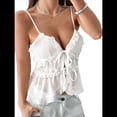 thumbnail image 2 of Camisolas con Cordones para Mujer, Tirantes Finos, Cuello en V, Top Corto con Volantes, Camisa Y2K, Ropa de Calle. XL, 2 of 9